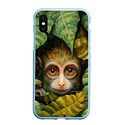 Чехол iPhone XS Max матовый Маленькая обезьянка в листьях, цвет: 3D-голубой