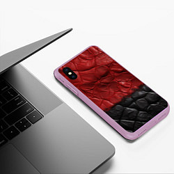 Чехол iPhone XS Max матовый Черная красная текстура, цвет: 3D-сиреневый — фото 2