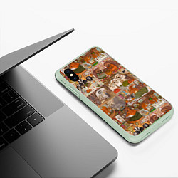Чехол iPhone XS Max матовый Коллаж из сказочных зверей - совы, белки, ёжики, цвет: 3D-салатовый — фото 2
