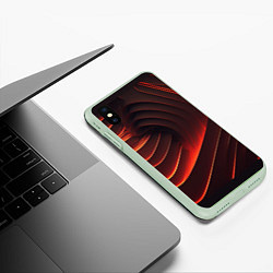 Чехол iPhone XS Max матовый Красные абстрактные волны, цвет: 3D-салатовый — фото 2