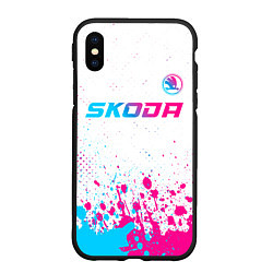 Чехол iPhone XS Max матовый Skoda neon gradient style: символ сверху, цвет: 3D-черный