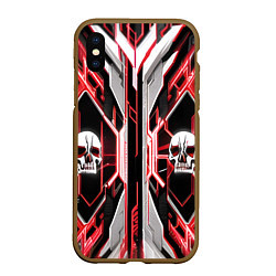 Чехол iPhone XS Max матовый Красные кибер черепа, цвет: 3D-коричневый