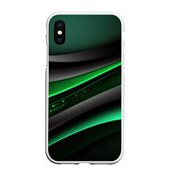 Чехол iPhone XS Max матовый Black green line, цвет: 3D-белый