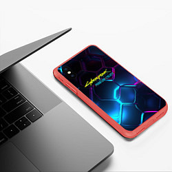 Чехол iPhone XS Max матовый Neon cyberpunk logo, цвет: 3D-красный — фото 2