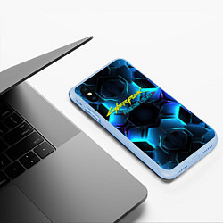 Чехол iPhone XS Max матовый Cyberpunk 2077 neon texture, цвет: 3D-голубой — фото 2