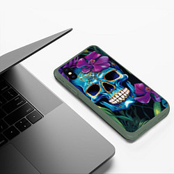 Чехол iPhone XS Max матовый Череп в джунглях, цвет: 3D-темно-зеленый — фото 2