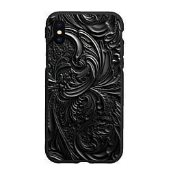Чехол iPhone XS Max матовый Объемная черная текстура из кожи