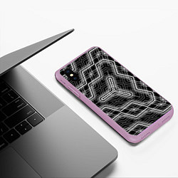 Чехол iPhone XS Max матовый Черно-белый ассеметричный узор, цвет: 3D-сиреневый — фото 2