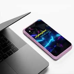 Чехол iPhone XS Max матовый Cyberpunk неоновые плиты, цвет: 3D-сиреневый — фото 2