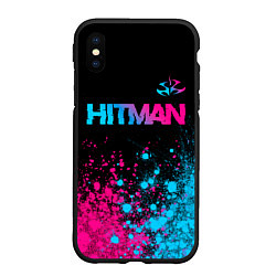 Чехол iPhone XS Max матовый Hitman - neon gradient: символ сверху, цвет: 3D-черный