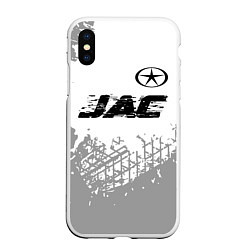 Чехол iPhone XS Max матовый JAC speed на светлом фоне со следами шин: символ с, цвет: 3D-белый