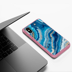 Чехол iPhone XS Max матовый Текстура голубого океанического агата, цвет: 3D-малиновый — фото 2