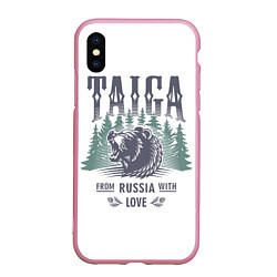 Чехол iPhone XS Max матовый Тайга - из России с любовью, цвет: 3D-розовый