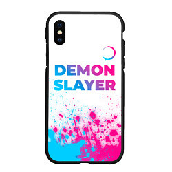 Чехол iPhone XS Max матовый Demon Slayer neon gradient style: символ сверху, цвет: 3D-черный