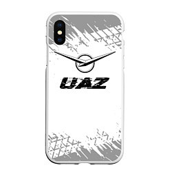 Чехол iPhone XS Max матовый UAZ speed на светлом фоне со следами шин, цвет: 3D-белый