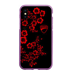 Чехол iPhone XS Max матовый Ducati - red flowers, цвет: 3D-фиолетовый