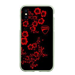 Чехол iPhone XS Max матовый Ducati - red flowers, цвет: 3D-салатовый