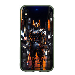 Чехол iPhone XS Max матовый Кибер робот самурай от нейросети