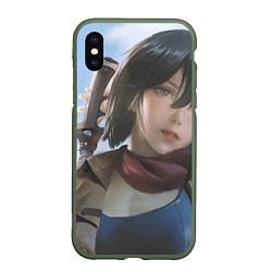 Чехол iPhone XS Max матовый Атака Титанов Mikasa Ackerman, цвет: 3D-темно-зеленый