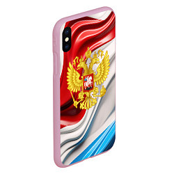 Чехол iPhone XS Max матовый Герб России на фоне флага, цвет: 3D-розовый — фото 2