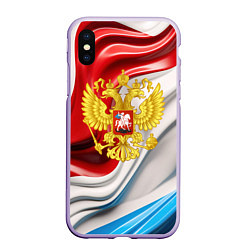 Чехол iPhone XS Max матовый Герб России на фоне флага