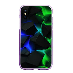 Чехол iPhone XS Max матовый Синие и зеленые плиты, цвет: 3D-сиреневый