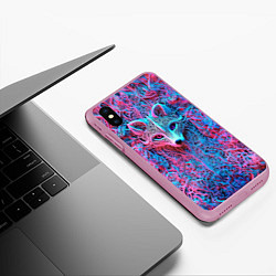 Чехол iPhone XS Max матовый Лис из розово-голубых узоров, цвет: 3D-розовый — фото 2