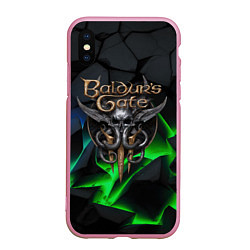 Чехол iPhone XS Max матовый Baldurs Gate 3 black blue neon, цвет: 3D-розовый