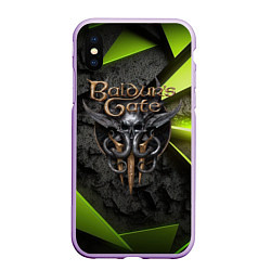 Чехол iPhone XS Max матовый Baldurs Gate 3 logo green abstract