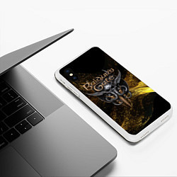 Чехол iPhone XS Max матовый Baldurs Gate 3 logo gold black, цвет: 3D-белый — фото 2