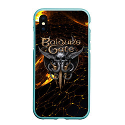 Чехол iPhone XS Max матовый Baldurs Gate 3 logo gold and black, цвет: 3D-мятный