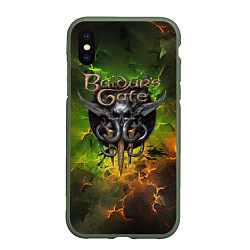 Чехол iPhone XS Max матовый Baldurs Gate 3 logo dark green fire