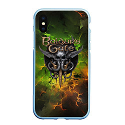 Чехол iPhone XS Max матовый Baldurs Gate 3 logo dark green fire