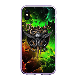 Чехол iPhone XS Max матовый Baldurs Gate 3 logo dark red green fire