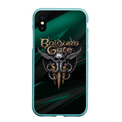 Чехол iPhone XS Max матовый Baldurs Gate 3 logo green geometry