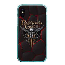 Чехол iPhone XS Max матовый Baldurs Gate 3 logo red black geometry, цвет: 3D-мятный