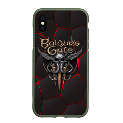 Чехол iPhone XS Max матовый Baldurs Gate 3 logo red black geometry