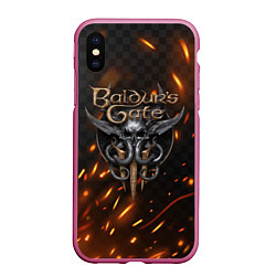 Чехол iPhone XS Max матовый Baldurs Gate 3 logo fire