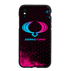 Чехол iPhone XS Max матовый SsangYong - neon gradient, цвет: 3D-черный