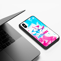 Чехол iPhone XS Max матовый Hitman neon gradient style, цвет: 3D-черный — фото 2