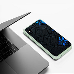 Чехол iPhone XS Max матовый Черные плиты с синими вставками, цвет: 3D-салатовый — фото 2