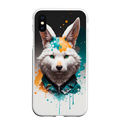 Чехол iPhone XS Max матовый Кролик в каплях краски, цвет: 3D-белый