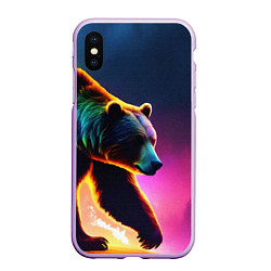 Чехол iPhone XS Max матовый Неоновый светящийся медведь гризли