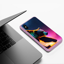 Чехол iPhone XS Max матовый Неоновый светящийся медведь гризли, цвет: 3D-сиреневый — фото 2