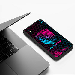 Чехол iPhone XS Max матовый Porsche - neon gradient, цвет: 3D-черный — фото 2