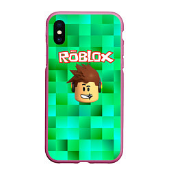 Чехол iPhone XS Max матовый Roblox head на пиксельном фоне, цвет: 3D-малиновый