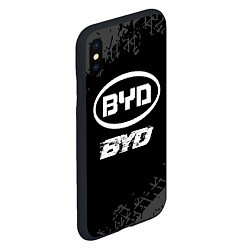 Чехол iPhone XS Max матовый BYD speed на темном фоне со следами шин, цвет: 3D-черный — фото 2