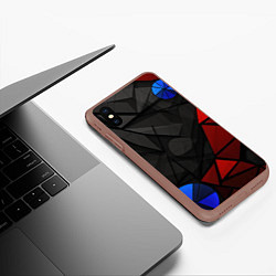 Чехол iPhone XS Max матовый Black blue red elements, цвет: 3D-коричневый — фото 2