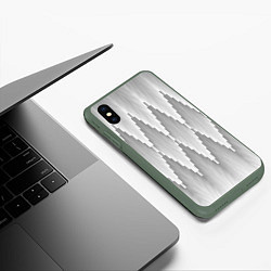 Чехол iPhone XS Max матовый Серые длинные ромбы, цвет: 3D-темно-зеленый — фото 2