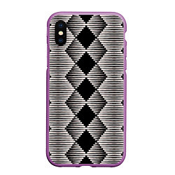 Чехол iPhone XS Max матовый Черные бежевые ромбы, цвет: 3D-фиолетовый